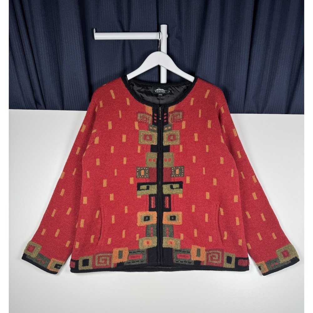 ICELANDIC DESIGN Red Wool Full Zip Jacket - Women's XL